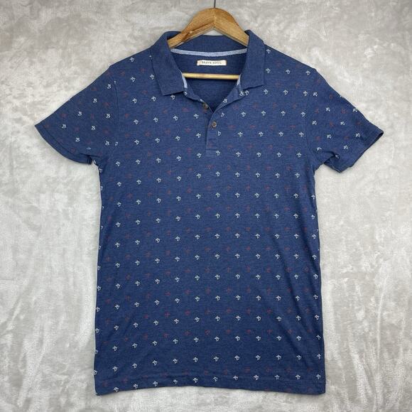 Brave Soul Other - Brave Soul London Mens Small Birds Print Midnight Blue Polo Shirt Preppy Geeky